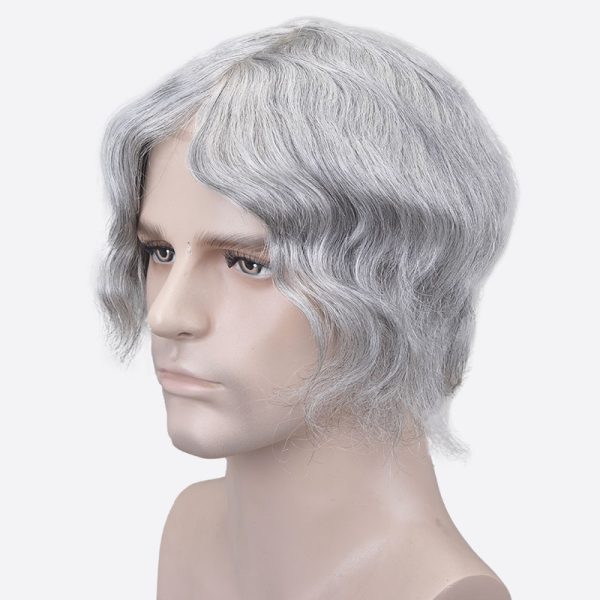 BLN17381 Men's Grey Hair System Is Mixed Gray Hair Pieces From Bono Hair