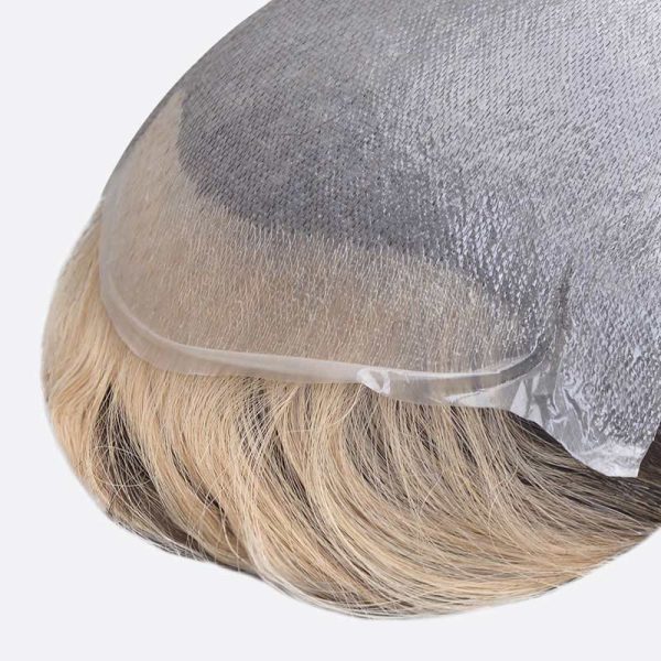 Blonde Streak In Front of Hair Wig For Men Is Custom Hair Replacement Toupee From Bono Hair