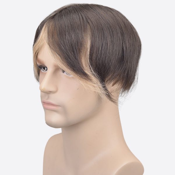 Blonde Streak In Front of Hair Wig For Men Is Custom Hair Replacement Toupee From Bono Hair