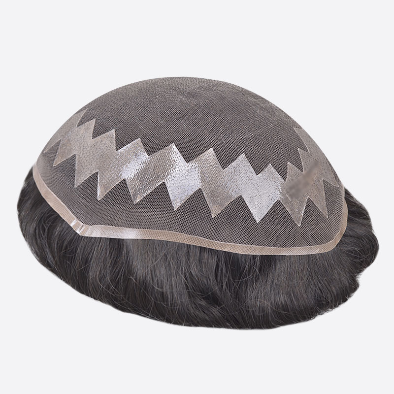 BLN216810 French Lace Men's Hair Pieces Are Zigzag Poly Skin Hair System From Bono Hair