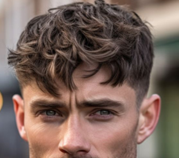 40.Tousled top with scissor taper fade
