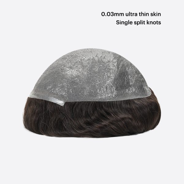 1BH3 plus 0.03mm Ultra-Thin Skin Toupee Is Single Split Knots Hair Pieces From Bono Hair